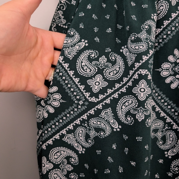 Chic Dark Green Patterned Wide Leg Paisley Elastic Waist Pullon Pant Large - Picture 4 of 4